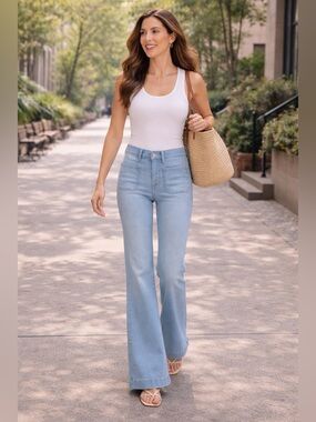 7 For All Mankind Dojo Tailorless Wide Leg Flare Jeans Light Wash Size 29 NWT